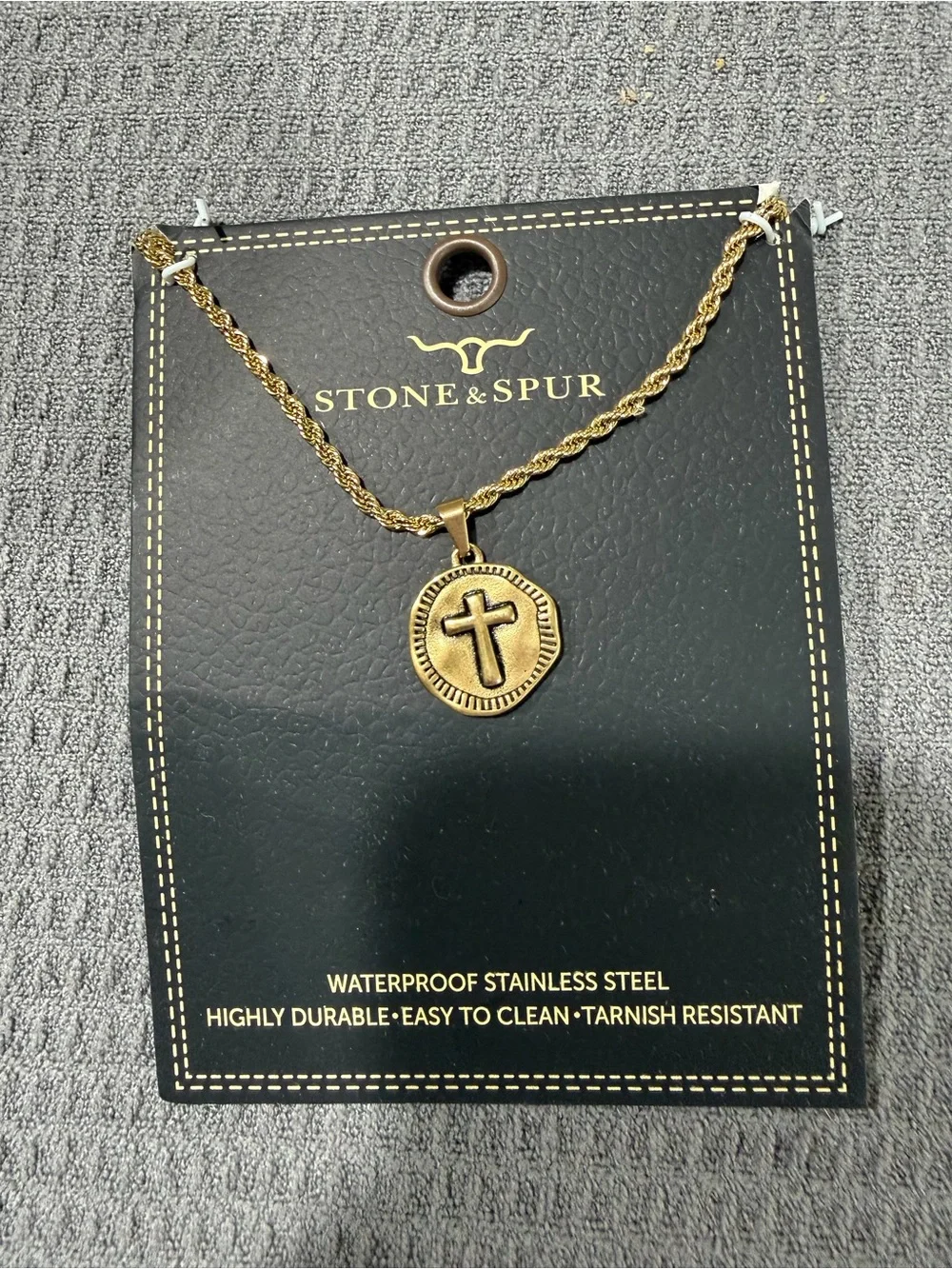 Stone & Spur Gold-Tone Cross Medallion Necklace | 22” Rope Chain | Western Boho